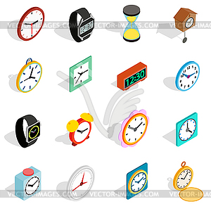 Clock icons set in isometric 3d style - vector clip art