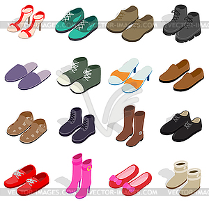 Shoe icons set in isometric 3d style - vector image