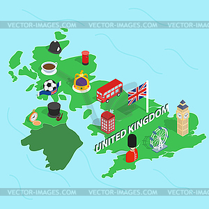 United Kingdom map, isometric 3d style - vector image