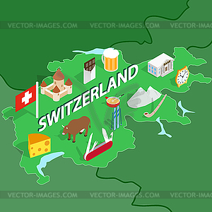 Switzerland map, isometric 3d style - vector image