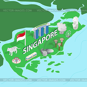 Карта Сингапура, изометрическая 3d стиль - изображение в векторе