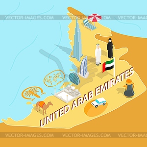 United Arab Emirates map, isometric 3d style - vector clip art