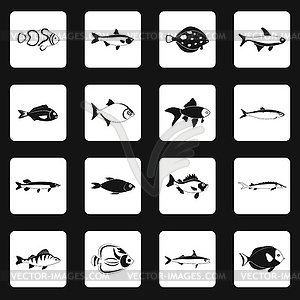 Fish icons set in simple style - vector clip art