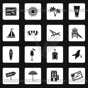 Miami icons set, simple style - vector clip art