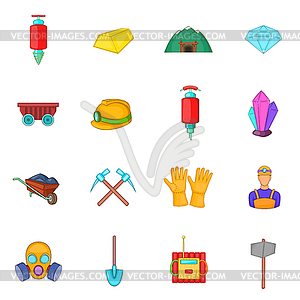 Mining icons set, cartoon style - vector clipart