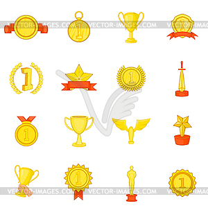 Trophy award icons set, in cartoon style - vector clip art