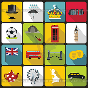 Great Britain icons set, flat style - vector clipart