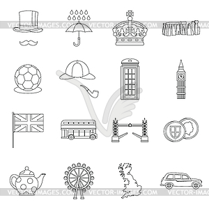 Great Britain set , outline style - vector clipart