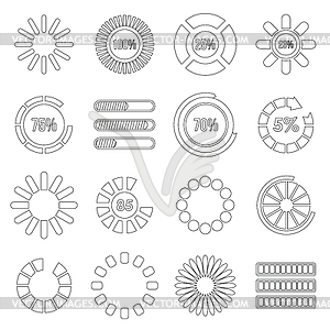 Loading bars and preloaders set, outline style - vector image