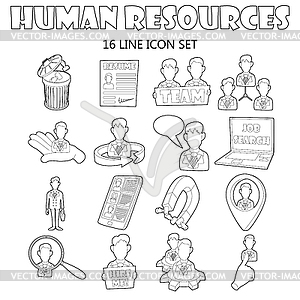 Human resources icons set, outline style - vector clip art