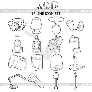 Lamp icons set, outline style - vector clipart