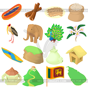 Sri lanka icons set, cartoon style - vector image