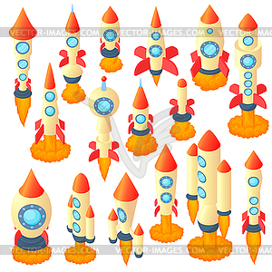 Rocket icons set, cartoon style - vector clipart