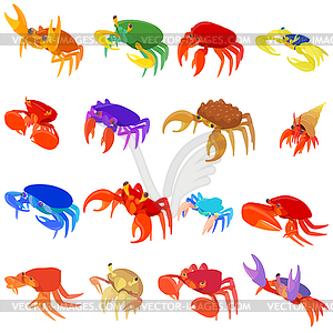 Crab icons set, cartoon style - vector clipart