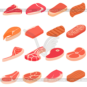 Набор иконок стейк, мультяшном стиле - клипарт