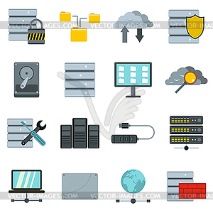 Database icons set, flat style - vector image