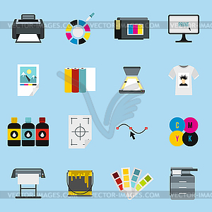 Printing icons set, flat style - vector clipart