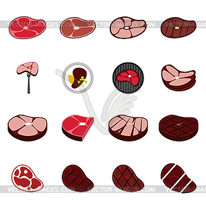 Steak icons set, flat style - vector clipart