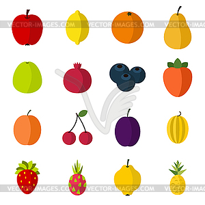 Fruit icons set, flat style - vector image