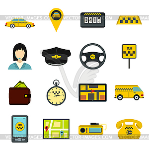 Taxi icons set, flat style - vector image