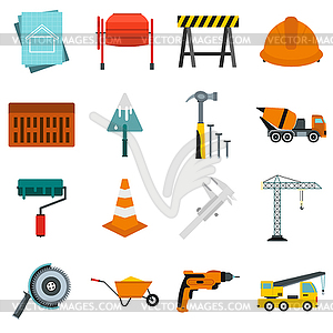 Architecture icons set, flat style - vector clipart