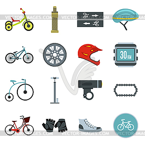 Biking icons set, flat style - vector clip art