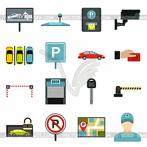 Car parking icons set, flat style - vector image