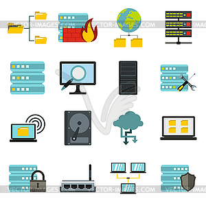 Big data icons set, flat style - vector clipart
