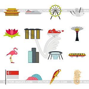 Singapore icons set, flat style - color vector clipart