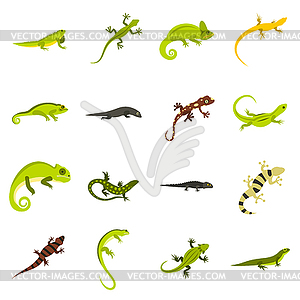 Lizard icons set, flat style - vector image