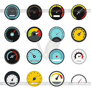 Speedometer icons set, flat style - vector clip art