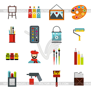 Painting icons set, flat style - color vector clipart