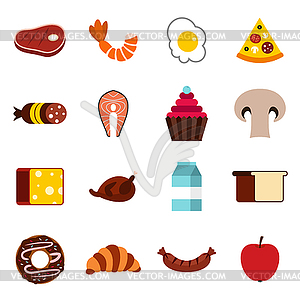Набор иконок еды, плоский стиль - векторизованный клипарт