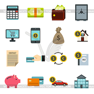 Credit icons set, flat style - vector image