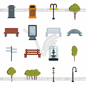 Park icons set, flat style - vector clipart