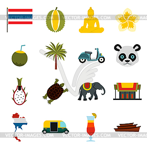 Thailand icons set, flat ctyle - vector clip art