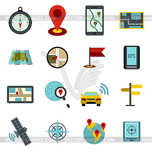 Navigation icons set, flat ctyle - vector image