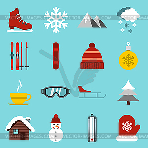 Winter icons set, flat style - vector clip art