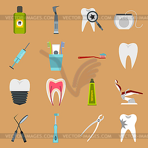 Dental icons set, flat style - vector clipart