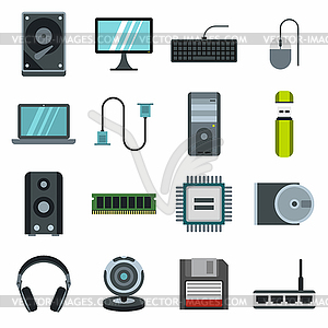 Computer icons set, flat style - color vector clipart