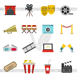 Cinema icons set, flat style - vector image