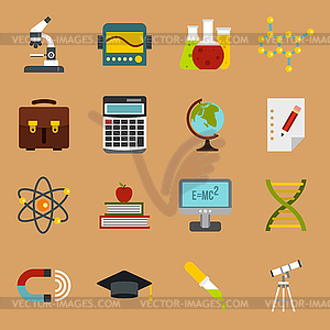 Education icons set, flat style - vector clip art