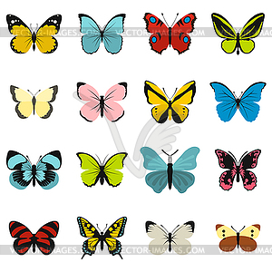 Butterfly icons set, flat style - vector image