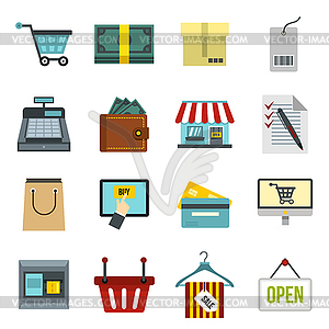 Shopping icons set, flat style - vector image