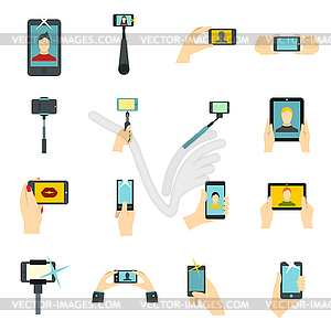 Набор иконок селфи, плоский стиль - иллюстрация в векторном формате