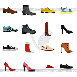 Shoe icons set in flat style - vector image