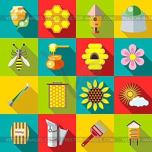 Apiary icons set, flat style - vector image