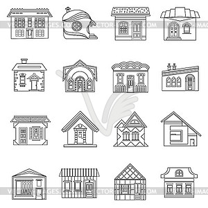 House set in outline style - vector image