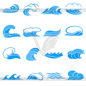Набор водных волн, мультяшном стиле - графика в векторном формате