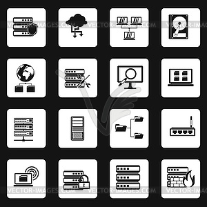 Database icons set, simple style - vector clipart